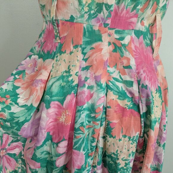 Vintage Midi Dress Fit Flare Floral 80s 90s Housewife Retro Pink Green Button 10 - Picture 13 of 16